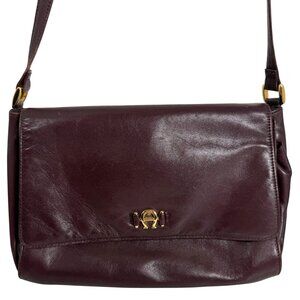 VTG ETIENNE AIGNER Cordovan Eggplant Purple Leather Shoulder Bag Gold Hardware